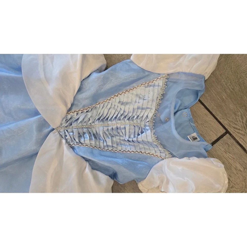 IKALI Kids Cinderella Princess Costume Dress Blue Silver Trim Snap Back Size 140